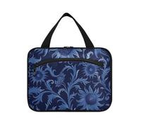 Yoogain William Morris Style Design Sunflower Dark Blue hanging travel bag with hook, designer essential hanging toiletry bag for adults trip estuche de maquillaje para mujer L, william Morris style