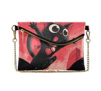 Yoogain Women's Leather Wristlet Clutch Purse Anti-Theft Evening Purses for Wedding Cartoon Style Happy Valentine Black Cat