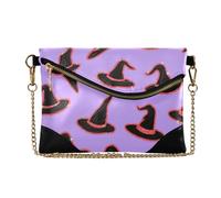 Yoogain Women's PU Leather Clutch Purses Minimalist Style Cash Coin Purse for Wedding Happy Halloween Witch Hat Purple