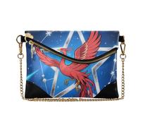 Yoogain Women's PU Leather Clutch Purses Zipper Foldover Key Chain Wallet for Lady Abstract Red Phoenix Star Blue Sky