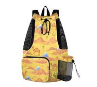 Yoogain Yellow Desert Camel Drawstring Backpack Sport Gym Sackpack With Pockets Cinch Back Sack Dry Wet Separation