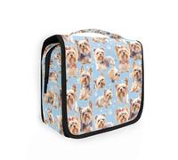 Yoogain Yorkshire Terrier Dogs Chic Blue travel makeup bag for women with hanging hook Portable makeup cosmetic bag with Compartments & Handle