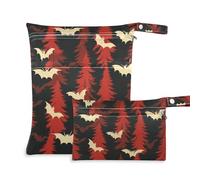 Yoogain zippered clothes bag 2 Pack travel essentials for babies with handles for pool (Colorful Vampire Bat Red Pine Trees)