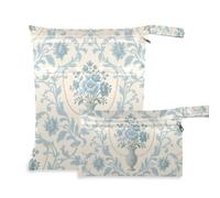 Yoogain zippered swim suit bags 2 Pack travel essentials for flying with handles for pool (European Retro Blue Pattern)