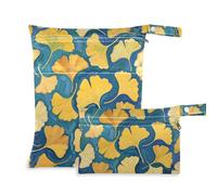 Yoogain zippered wet dry bag 2 Pack travel essentials for flying with handles for pool (Gingko Leaf Blue Art Painting)