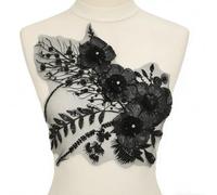 YOOGCORETT 1pcs Black 3D Sequin Lace Applique Flower Patches Beaded Sew on Embroidery Trim Floral for DIY Crafting Wedding Gown Dress Bridal Decoration Applique Sewing Accessory 14.5 x 13 Inch