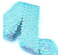 YOOGCORETT 2 Yards Turquoise Elastic Sequin Ribbon Trim Glitter Metallic Stretch Flat Sequin for Sewing Dress Costume Embellishments Headband and Crafts Sequin 1.8"Inch