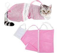 Yoogeer Adjustable Cat Bathing Grooming Bag, Puppy Dog Pet Cleaning Shower Net Bag, Anti-Bite Scratch Cat Restraint Bag For Shower, Cleaning Ear, Medicine Feeding, Nail Trimming (Pink + White)