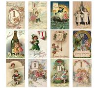 Yooghuge 12Pcs Vintage Wine Bottle Self Adhesive Labels Happy New Year Wine Bottle Sticker For Home Christmas Party Decoration