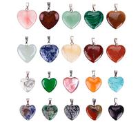 Yooghuge 20 Pcs Heart Shape Crystal Quartz Stone Multi-color Pendants Necklace Earring Jewelry Making Earring Charms For Jewelry Making