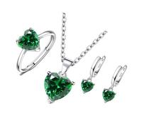 Yooghuge 3Pieces Elegant Heart Shaped Cubic Zirconia Jewelry Set Necklace Earrings Rings Lightweight Accessories For Women Shimmering Heart Shaped Cubic Zirconia Jewelry Trio