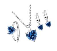 Yooghuge 3Pieces Elegant Heart Shaped Cubic Zirconia Jewelry Set Necklace Earrings Rings Lightweight Accessories For Women Shimmering Heart Shaped Cubic Zirconia Jewelry Trio