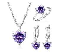 Yooghuge 3Pieces Elegant Heart Shaped Cubic Zirconia Jewelry Set Necklace Earrings Rings Lightweight Accessories For Women Shimmering Heart Shaped Cubic Zirconia Jewelry Trio