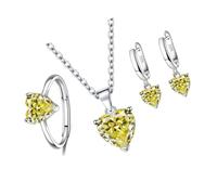 Yooghuge 3Pieces Elegant Heart Shaped Cubic Zirconia Jewelry Set Necklace Earrings Rings Lightweight Accessories For Women Shimmering Heart Shaped Cubic Zirconia Jewelry Trio