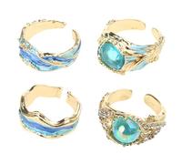 Yooghuge Adjustable Oceans Waving Rings Inspirational Sea Elegant Designs Silver Sturdy Alloy Resin Crafted Gifts For Women Inspirational Jewelry