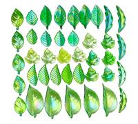 Yooghuge Clear Leaf Shaped Beads Green Acrylic Charms Multi Patterns Jewelry Components For Homemade Earrings Transparent Green Craft Beads
