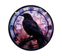 Yooghuge Glass Panel Wall Art Decors Halloween Decorations Ravens Stained Suncatchers Wall Hanging Ornament For Yard Colorful Panel