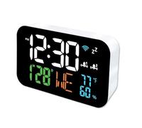 Yooghuge Multifunction Digital Clock With Environmental 12/24Hour Format Auto Sync Brightness Control 2 Alarm Snoozes WIFI Wall Mountable Temperature Humidities Monitor