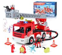YOOHBERRYS Fire Engine Large, Fire Brigade Toy with Light, Sound, Rotary Ladder, Fire Engine Ladder Vehicle with 2 Firefighters, Fire Brigade Car Rescue Vehicle Set, Gift for Children from 3+ Years