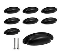 Yoohey 8Pack 3.5" Hole Center Vintage Farmhouse Style Pulls Cup Pull Handles, Flat Black Cabinet Cup Pulls for Cabinet Dresser Drawer Bin, Black