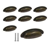 Yoohey 8Pack 3.5" Hole Center Vintage Farmhouse Style Pulls Cup Pull Handles, Flat Bronze Cabinet Cup Pulls for Cabinet Dresser Drawer Bin, Bronze