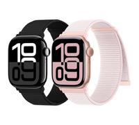 Yoohoo 2 Pack Nylon Sport Loop for Apple Watch Straps 38mm 40mm 41mm 42mm 44mm 45mm 46mm 49mm Women Men - Soft and Comfortable Watch Strap for iWatch 11 10 9 8 7 6 5 4 3 2 1 SE Ultra,Black/Pink