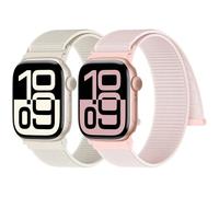 Yoohoo 2 Pack Nylon Sport Loop for Apple Watch Straps 38mm 40mm 41mm 42mm 44mm 45mm 46mm 49mm Women Men - Soft and Comfortable Watch Strap for iWatch 11 10 9 8 7 6 5 4 3 2 1 SE Ultra,Starlight/Pink