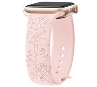 Yoohoo Floral Engraved Strap for Apple Watch Straps 38mm 40mm 41mm 42mm 44mm 45mm 46mm 49mm,Cute Flower and Soft Silicone Sport Band for iWatch Series 11 10 9 8 7 6 5 4 3 2 1 SE Ultra,Women,Pink