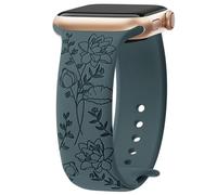 Yoohoo Floral Engraved Strap for Apple Watch Straps 38mm 40mm 41mm 42mm 44mm 45mm 46mm 49mm,Cute Flower and Soft Silicone Sport Band for iWatch Series 11 10 9 8 7 6 5 4 3 2 SE Ultra,Women,Lake green