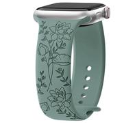 Yoohoo Floral Engraved Strap for Apple Watch Straps 38mm 40mm 41mm 42mm 44mm 45mm 46mm 49mm,Cute Flower and Soft Silicone Sport Band for iWatch Series 11 10 9 8 7 6 5 4 3 2 1 SE Ultra,Women,Cactus