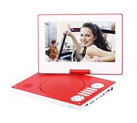 YOOHOO Portable DVD Player12.5" with 10.5" 270° Rotatable HD Swivel Screen With Rechargeable Battery AC Adapter Supports All-Region, multi region,car dvd players for kids（Red）