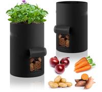 Yoojahow 2 Pack 30 Gallon Potato Grow Bags with Harvest Window, Durable Garden Planter Bags with Handles for Potatoes, Tomatoes, and Vegetables - Indoor & Outdoor Gardening Supplies (Black)