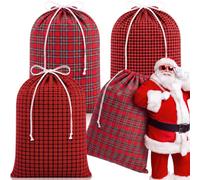 Yoojahow 3 Pcs 31.5 x 55 Inches Christmas Drawstring Gift Bags Extra Large Cotton Xmas Buffalo Plaid Gift Bag Sack for Xmas Present Package Storage Christmas Party Supplies Favors (Snowflake)