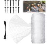 Yoojahow Koi Pond Netting Kit 7 x 10ft, Bird Deer Fence Netting, Durable Net Cover for Leaves, Heavy Duty Fine Mesh, Protect Fish from Birds, Cats & Predators, 12pcs Stakes & Ties Included(White)