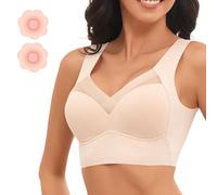Yooje Bra, Push up Bras, Yooje Posture Correcting & Anti-Sagging Bras, Padded Thin Soft Comfy Sports Yoga Bra (UK, Alpha, M, Regular, Regular, Beige)