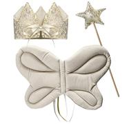 YOOJIA Children Angel Butterfly Wings Selftie Crown Fairy Wand Elastic Strap Set Party Props Khaki Small