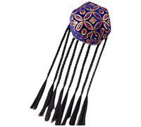 YOOJIA Chinese Ethnic Xinjiang Uygur Hat Traditional Ethnic Hexagonal Beanie Hats For Cosplay Party Navy Blue Type B One Size