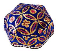 YOOJIA Chinese Ethnic Xinjiang Uygur Hat Traditional Ethnic Hexagonal Beanie Hats For Cosplay Party Navy Blue Type A One Size
