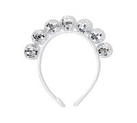 YOOJIA Disco Ball Headband For Women 70s 80s 90s Retro Outfit Costume Accessories Iridescent Tinsel Disco Hairband Silver B One Size