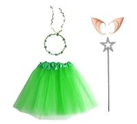 YOOJIA Elf Costume Set Tutu Skirt Elf Ears Fairy Floral Garland And Star Wand For Masquerade Party Green One Size