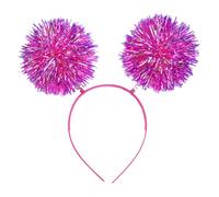 YOOJIA Foil Tinsel Headband Colorful Bright Shiny Pompom Ball Hair Loop Headwear For Theme Party Hot Pink One Size