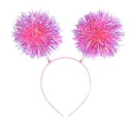 YOOJIA Foil Tinsel Headband Colorful Bright Shiny Pompom Ball Hair Loop Headwear For Theme Party Pink One Size
