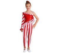 YOOJIA Girls Candy Cane Santa Claus Christmas Costume Ballet Dance Leotard Catsuit Bodysuit Jumpsuit Unitard Dancewear Red 6 Years