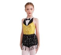 YOOJIA Girls Sequins Tassel Modern Latin Jazz Ballet Leotard Dress Tango Rumba Samba Salsa Dance Dress Performance Dancewear Yellow 15-16 Years