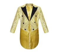 YOOJIA Kids Boys Classic Tuxedo Shiny Sequins Blazer Tailcoat Swallowtail Long Sleeve Suit Jacket Tux Dress Coat Gold 13-14 Years