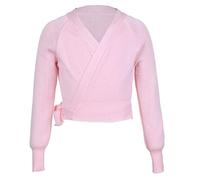 YOOJIA Kids Girls Long Sleeve Ballet Wrap Crop Tops Sweater Gymnastics Warm-up Dance wear Dress Cardigan Bolero Pink Knit 5-6 Years