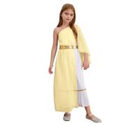 YOOJIA Kids Girls Roman Greek Toga Costume Ancient Greek Egypt Princess Dress One Shoulder Dress for Halloween Dress Up Yellow 9-10 Years
