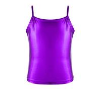 YOOJIA Kids Girls Shiny Metallic Camisole Vest Crop Top for Ballet Jazz Modern Dance Gymnastics Sports Shirt Tops Purple 8 Years