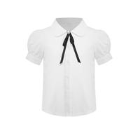 YOOJIA Kids Girls Short Sleeve Button Down Shirts School Uniform Shirts Cotton Oxford Blouse Bowknot Princess Summer Tops Type A 5-6 Years