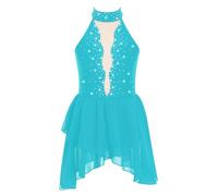 YOOJIA Kids Girls Sparkly Rhinestone Sleeveless Lyrical Modern Contemporary Latin Jazz Ballet Dance Dress Performance Costume Blue Green 11-12 Years
